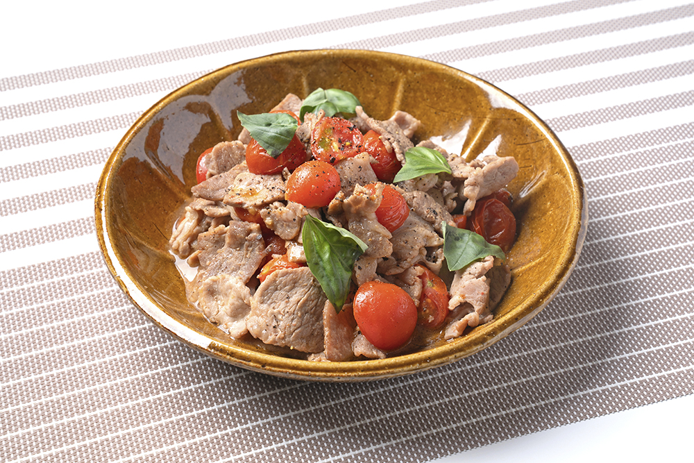 豚肉とミニトマトのコンソメ炒め